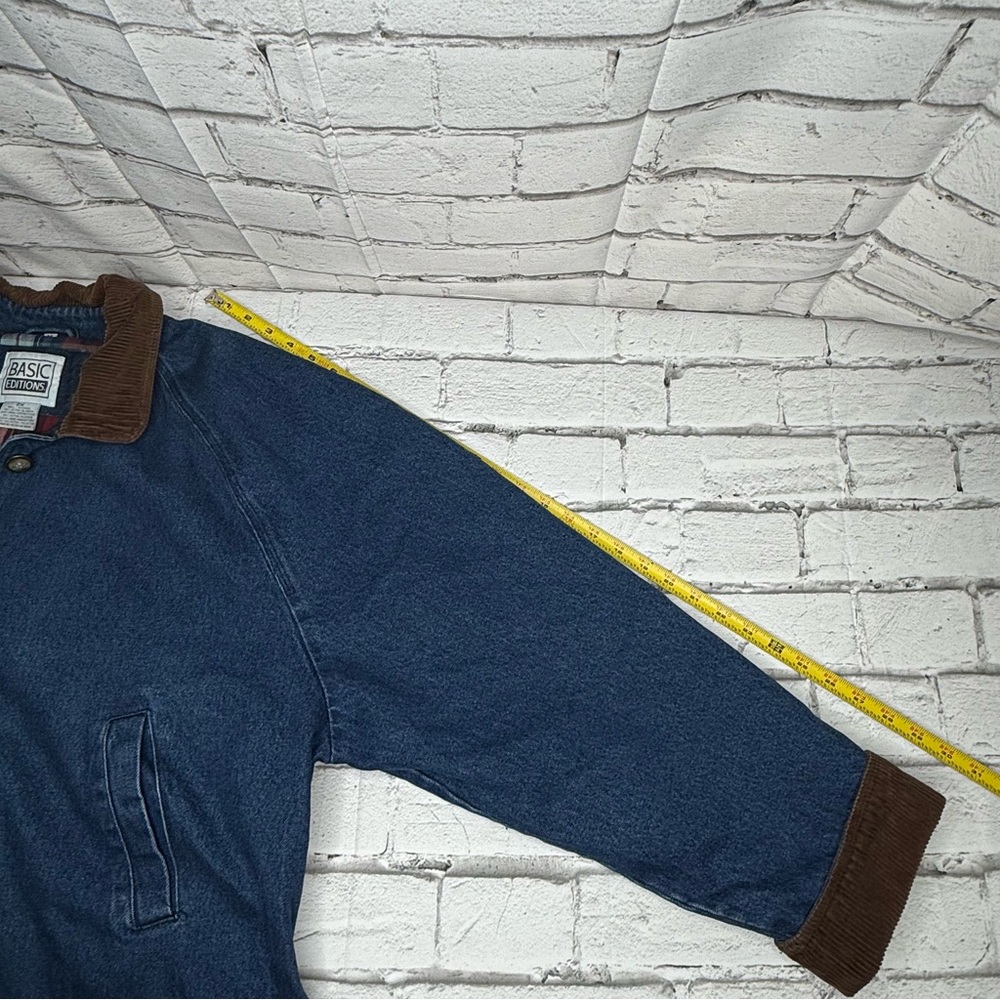 Vintage Basic Editions Denim Chore Coat Barn Jacket 2X Plaid Lined Corduroy Trim - Picture 6 of 10